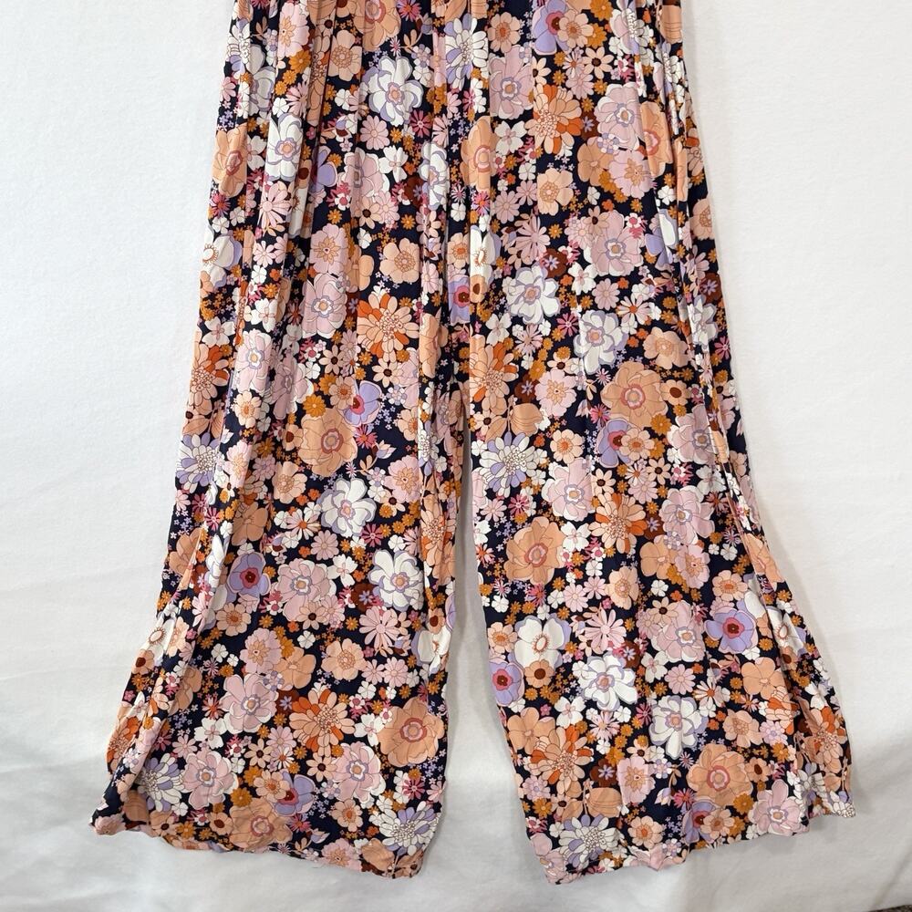 Women's Pink Floral Square Neck Smocked Sleeveless Wide-Leg Jumpsuit Size XL - Picture 4 of 10